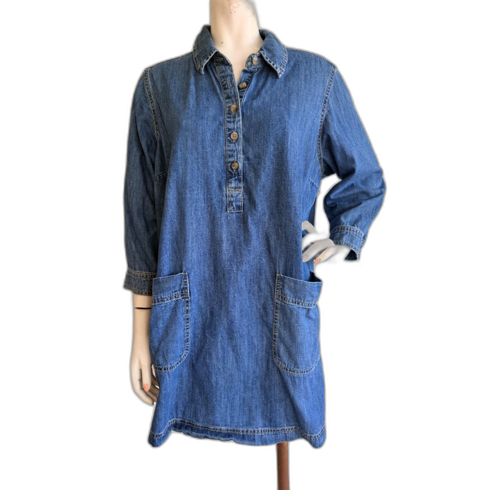 OLD NAVY Denim Jean Dress Blue Collared 3/4 Sleeve Size PXL